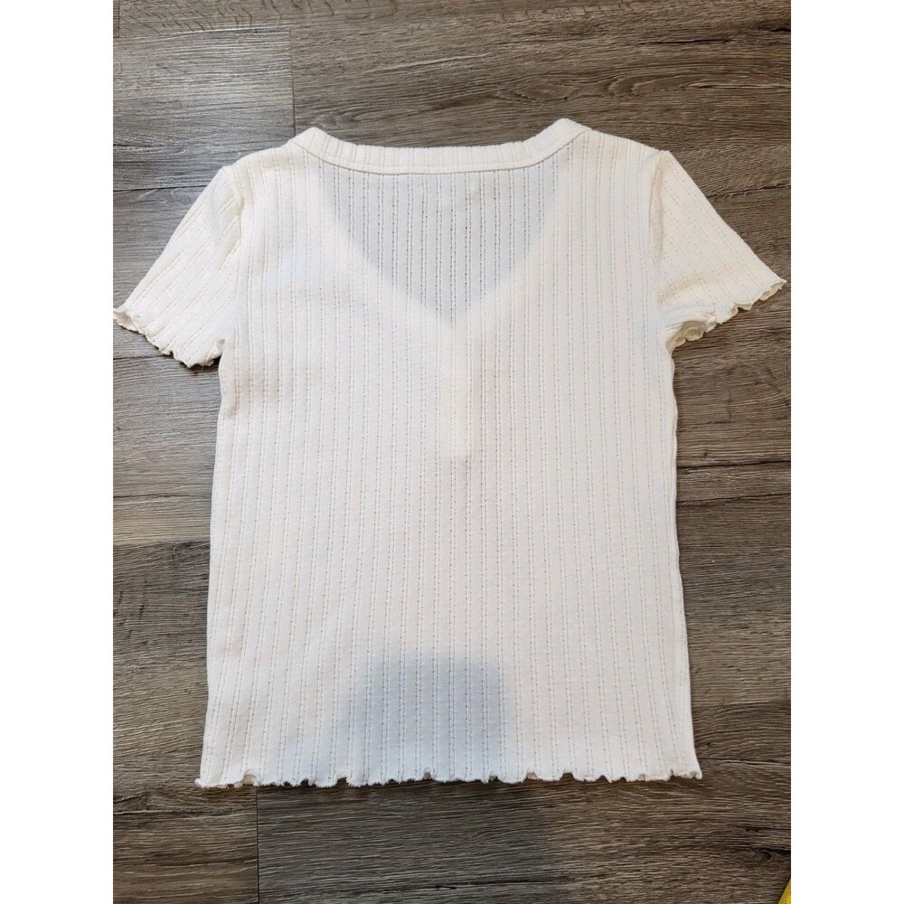 AMERICAN EAGLE top size small ivory ribbed henley short sleeve fitted y2k - Picture 6 of 6
